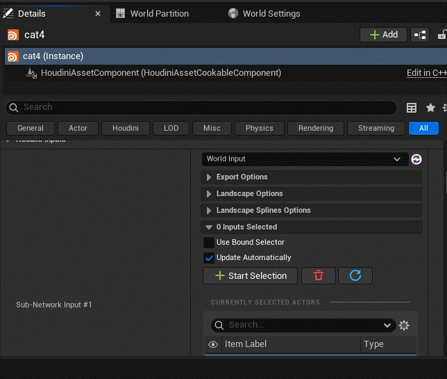 World InputでStart Selectionを押す